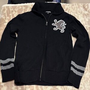 Express Black Zip Up Sweater with Gray Lion Patch